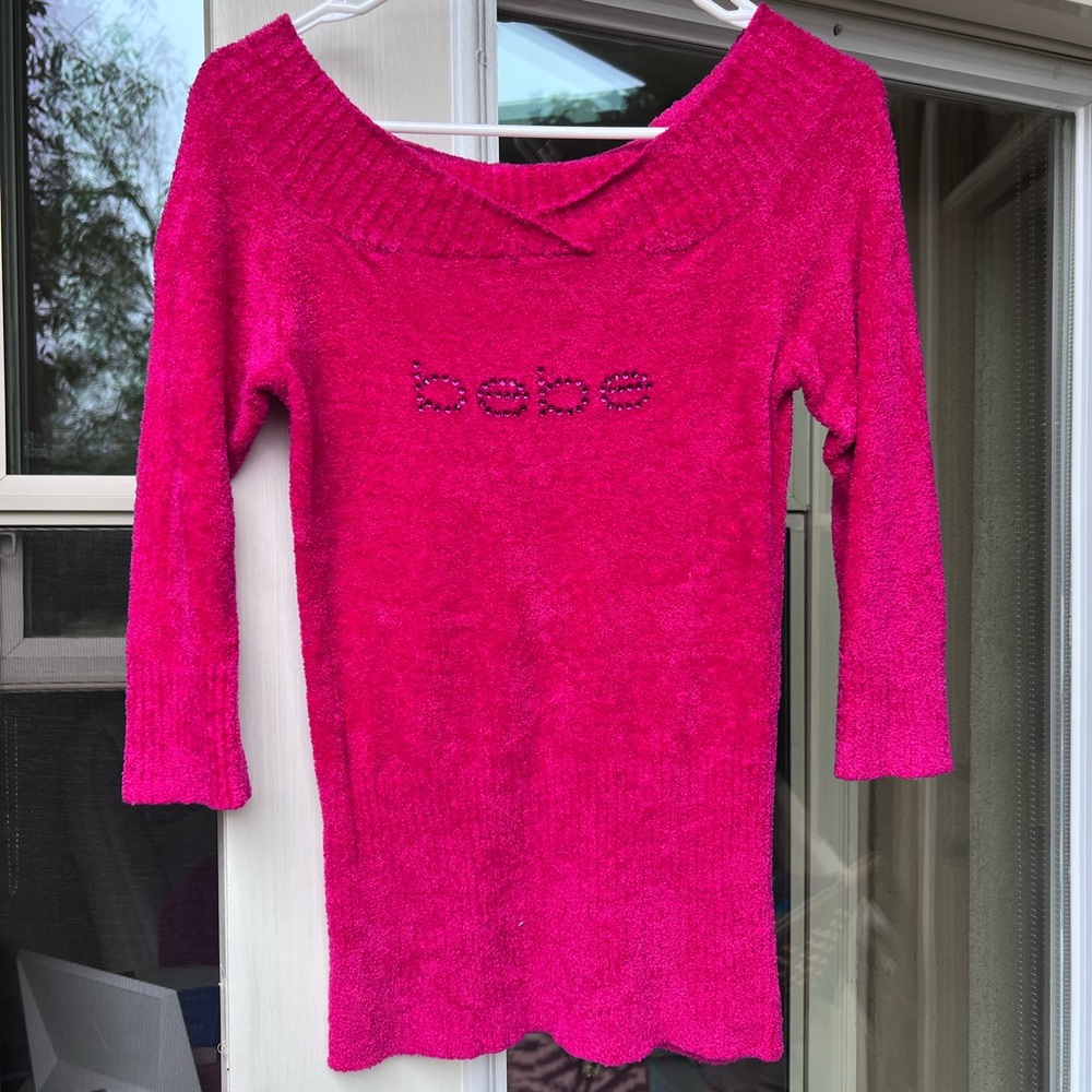 Vintage bebe Fuchsia Off-the-Shoulder Sweater